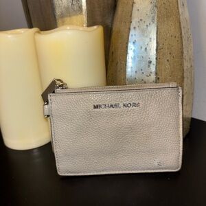Michael Kors Gray Pebble Leather Silver Hardware Keychain Pouch